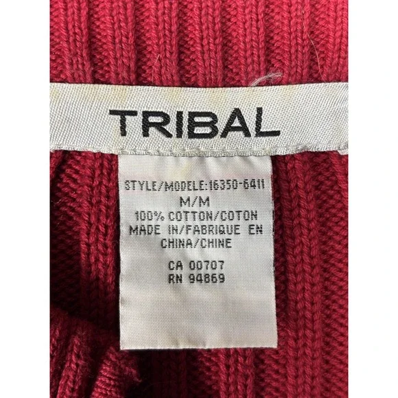 Tribal Sweater Vest M Red Cotton Zip Front Pocket Layering Chic Casual - Picture 5 of 5